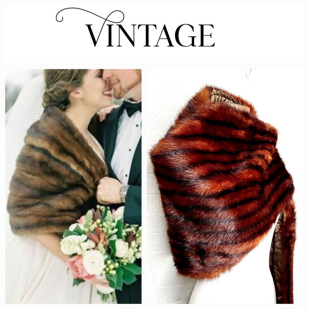 Vintage 1950s mink fur wrap stole cape bride wedding winter bride